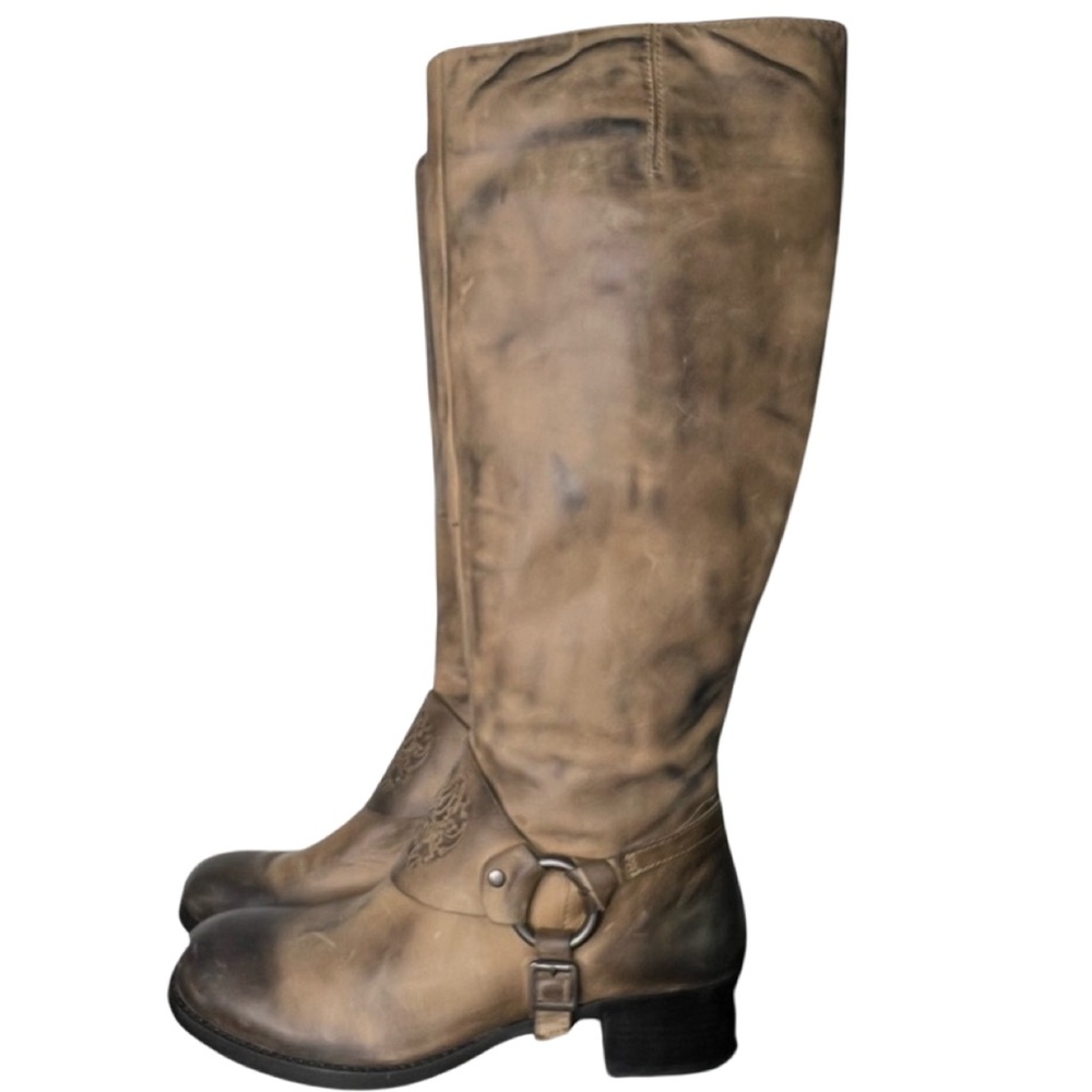 Antonio Melani Tall Boots Leather Distressed Brown Zippered Riding Western Sz 9